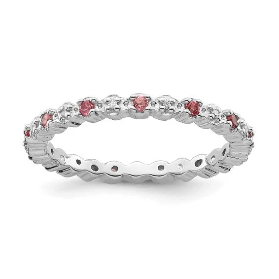 love necklace for women -Sterling Silver Stackable Expressions Pink Tourmaline & Diamond Alternating Eternity Ring