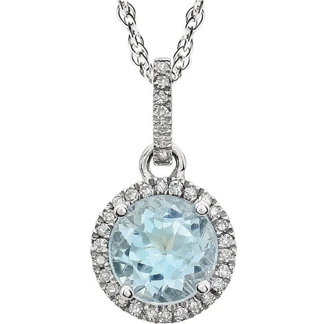 chic gemstone necklaces for women -14k White Gold Sky Gemstone & Diamond Halo Necklace