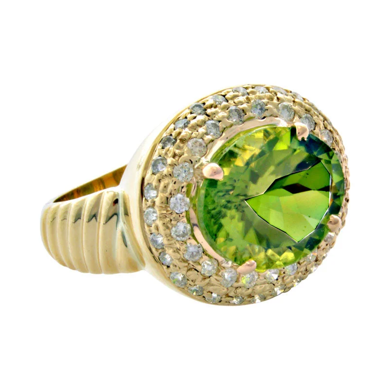 solitaire rings for women -Ring-Peridot and Diamond