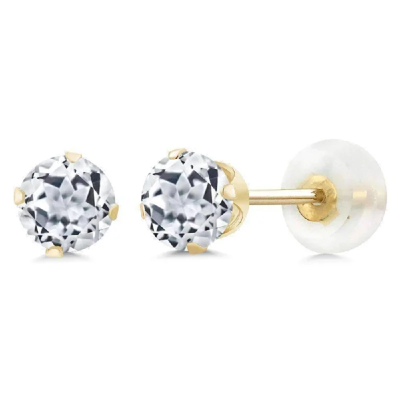 romantic pearl earrings for women -Genuine 1.20CTW White Topaz 10K Yellow Gold IOBI Precious Gems Stud Earrings