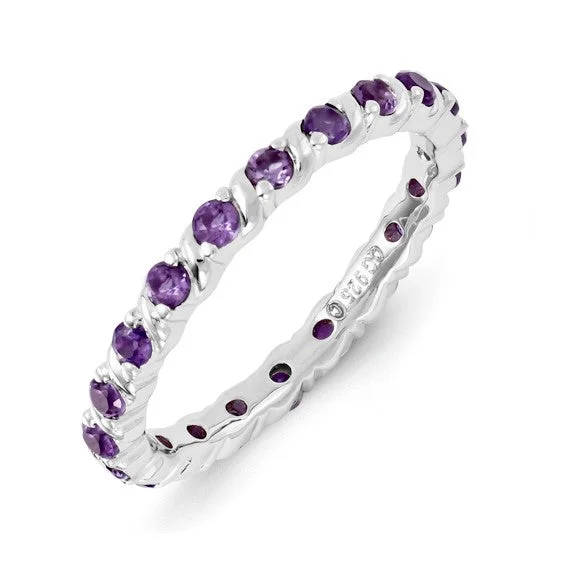 adjustable chain necklaces for women -Sterling Silver Stackable Expressions Amethyst Ring