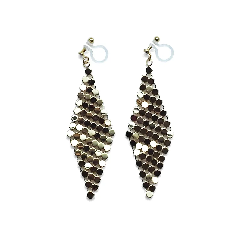 glamorous earrings for women -Gold mesh invisible clip on earrings