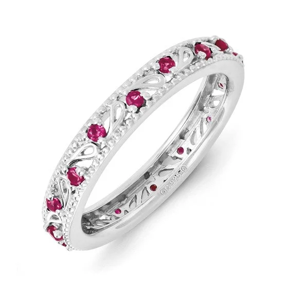 wedding necklaces for women -Sterling Silver Stackable Expressions Created Ruby Filigree Ring