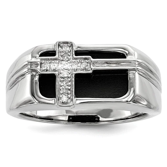 gold necklaces for women -Sterling Silver Black Onyx and Diamond Cross Men's Ring