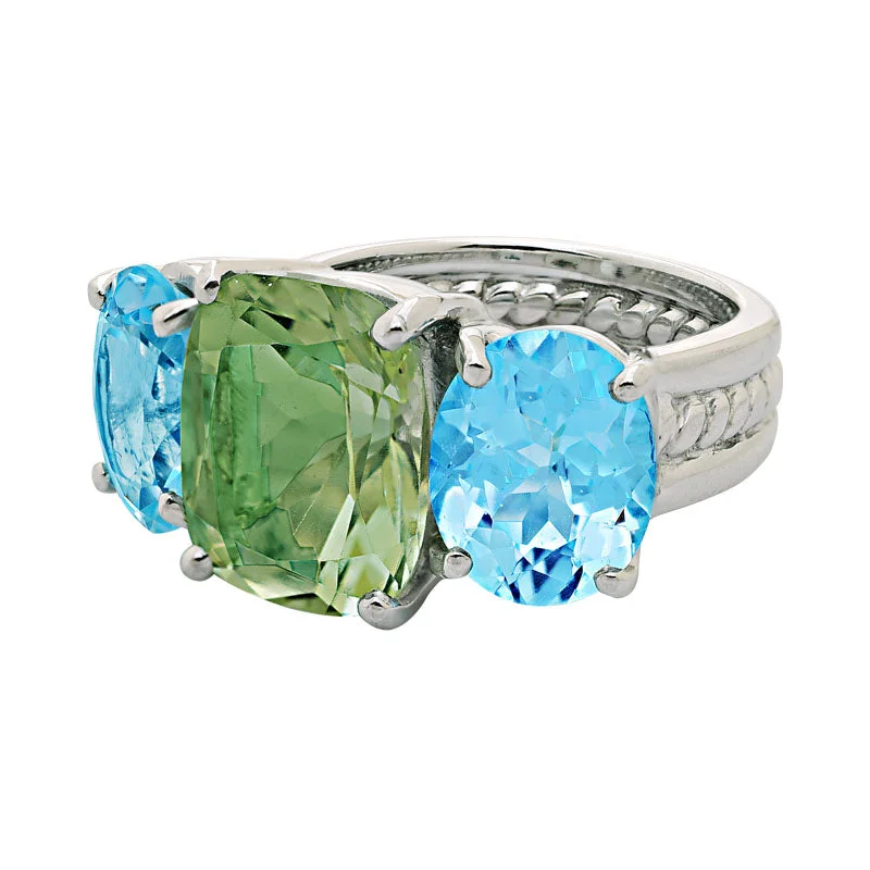 luxury diamond wedding rings -Ring-Green Quartz and Blue Topaz