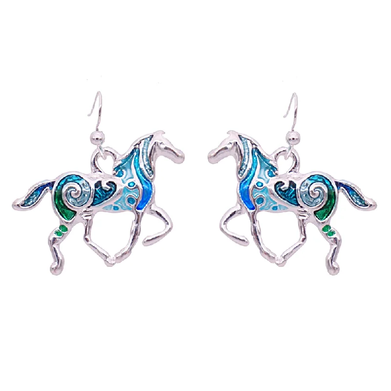 crystal earrings for women -Horse In Blue Enamel Design Earrings for Woman