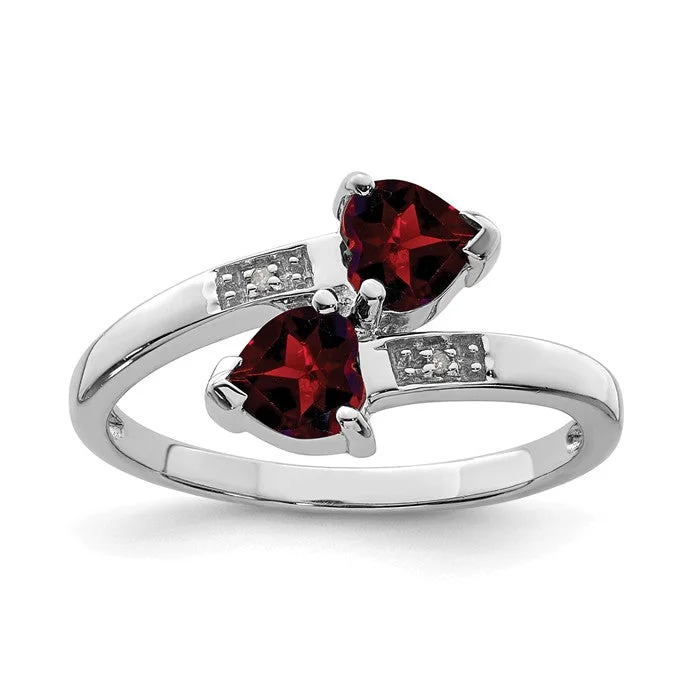 engraved gold necklaces for women -Sterling Silver Genuine Heart Garnet & Diamond 2 Stone Ring