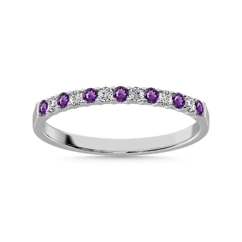 anniversary necklaces for women -14K White Gold 1/4 Ctw Alternate Amethyst & Diamond Anniversary Band