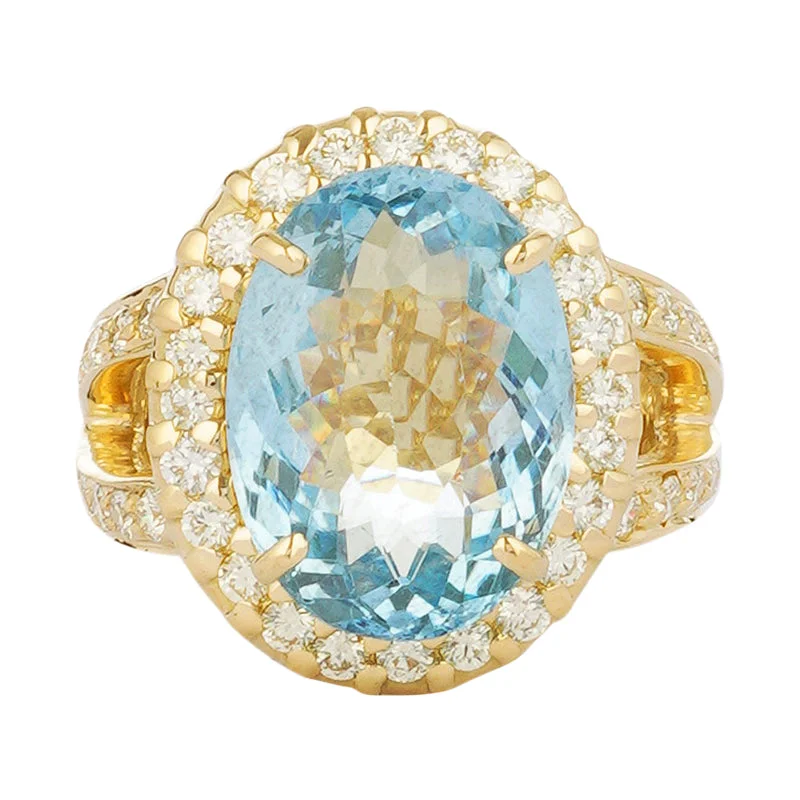 custom engagement rings for women -Ring - Aquamarine and Diamond