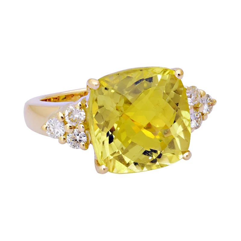 personalized rings for women -Ring-Lemon Quartz and Diamond