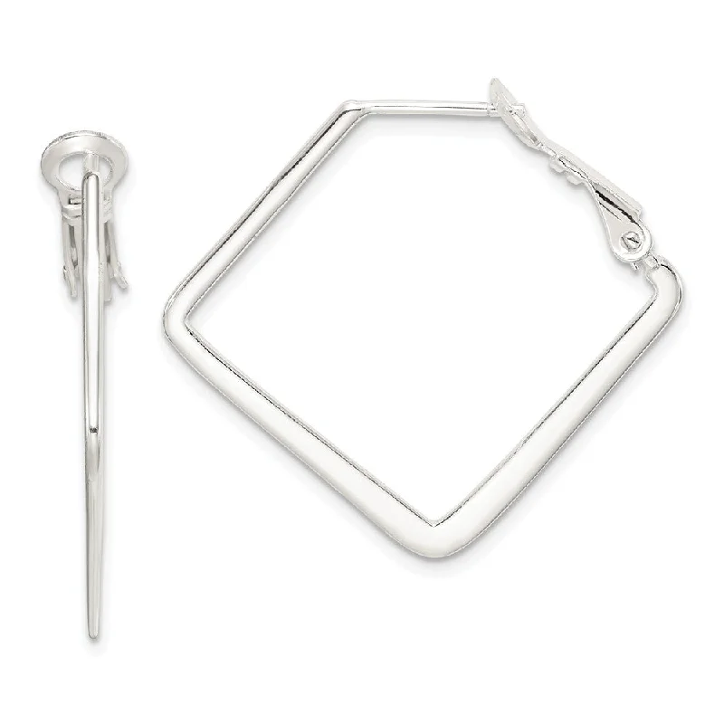 stackable earrings for women -Flat Square Hoop Earrings in Sterling Silver - 30mm (1 1/8 Inch)