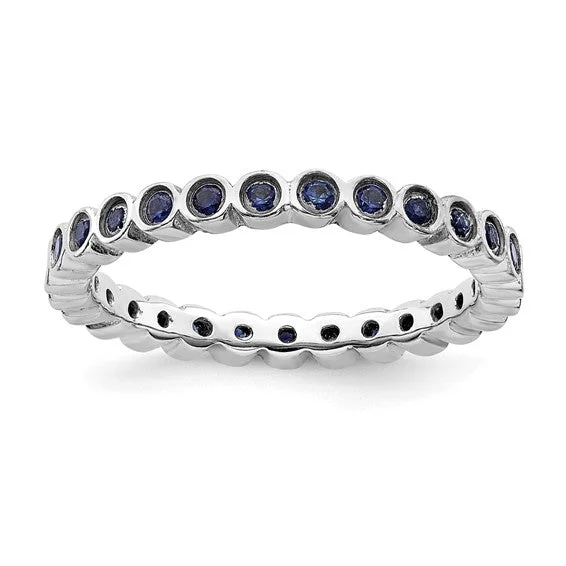 heirloom necklaces for women -Sterling Silver Stackable Expressions Bezel Cr. Blue Sapphire 2.25mm Eternity Band