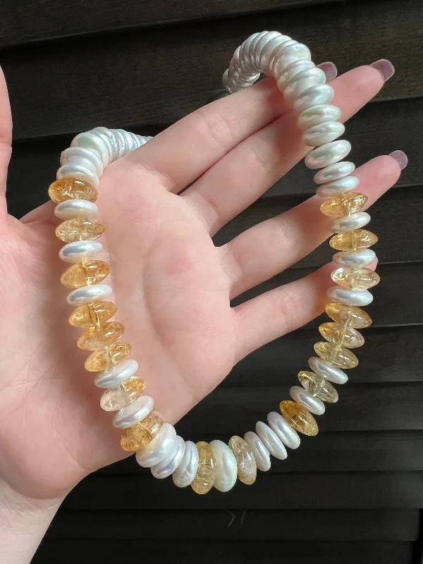 gemstone necklaces for women -Pearl and Citrine Necklace