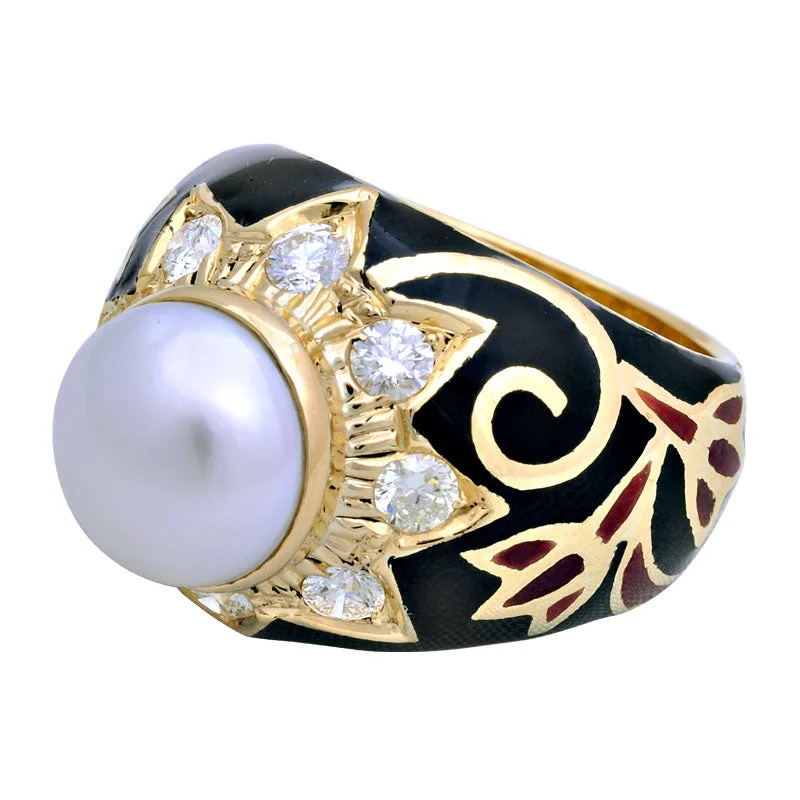 infinity engagement rings for women -Ring - South Sea Pearl and Diamond (Enamel)