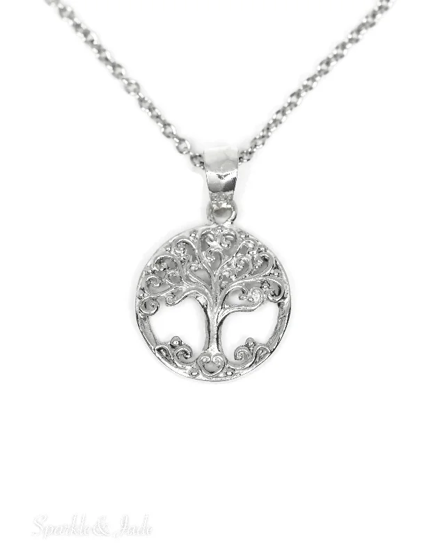 luxury gemstone necklaces for women -Sterling Silver Openwork Tree of Life Pendant Necklace