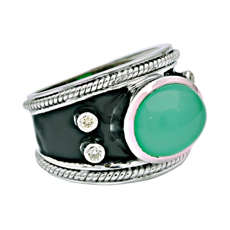 romantic rings for women -Ring-Chrysoprase and Diamond (Enamel)