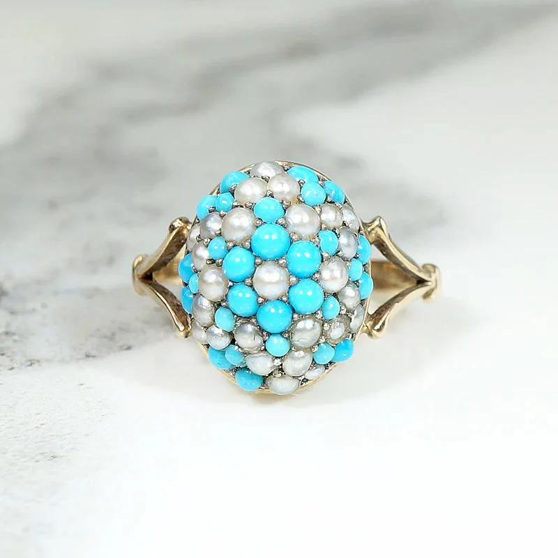 art deco rings for women -Starry Pavé Pearl & Turquoise Dome Ring