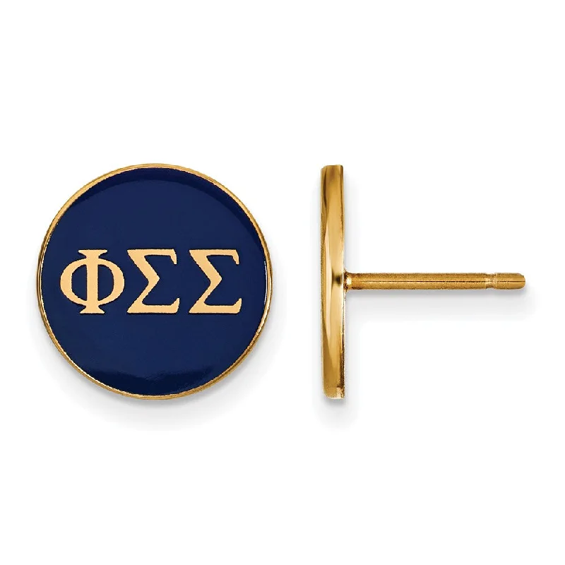 statement earrings for women -14K Plated Silver Phi Sigma Sigma Blue Enamel Disc Post Earrings