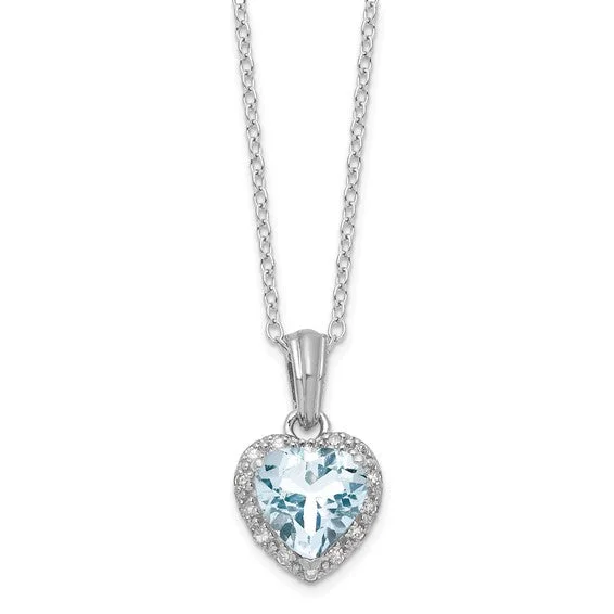 high-end necklaces for women -Sterling Silver Genuine Aquamarine Heart and Diamond Necklace