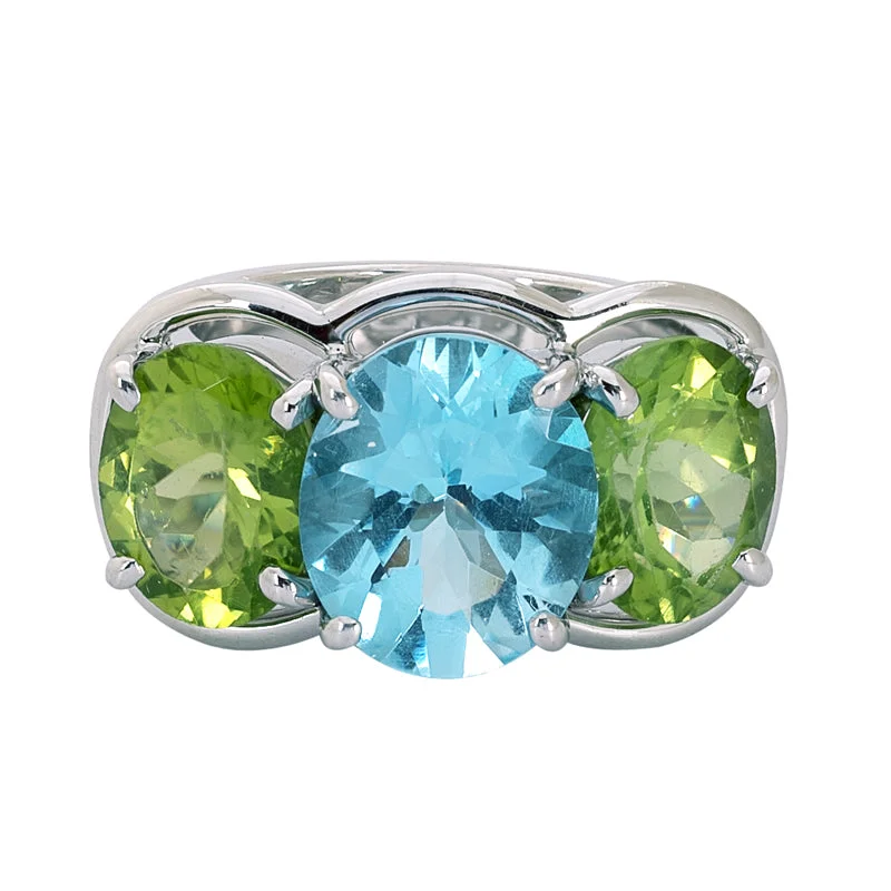 birthstone wedding rings for women -Ring- Blue Topaz and Peridot