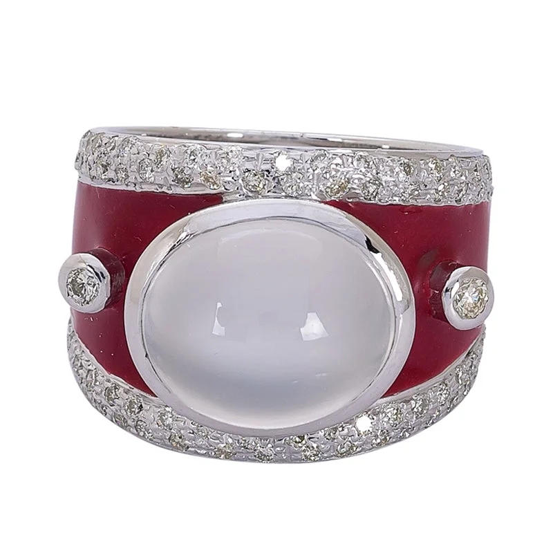 silver wedding rings for women -Ring- Moonstone and Diamond (Enamel)