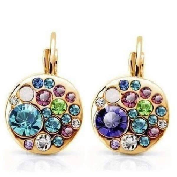 radiant earrings for women -Party Confetti Austrian Crystal Rose Gold Plated Leverback Earrings