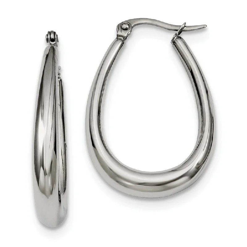 colorful earrings for women -Tapered Teardrop Hoop Earrings in Stainless Steel - 32mm (1 1/4 Inch)