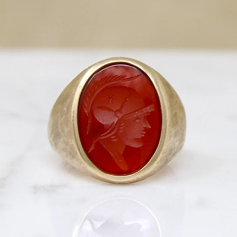 classic wedding rings for women -Florentine Finish Roman Soldier Intaglio Signet Ring