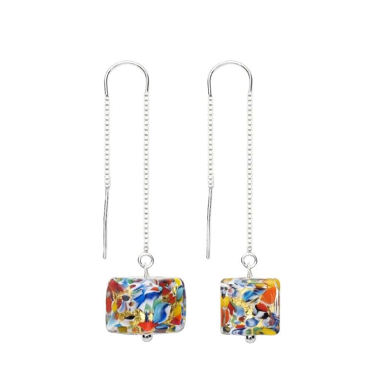 sterling silver earrings for women -The Kiss Gold Square Dangle Earrings