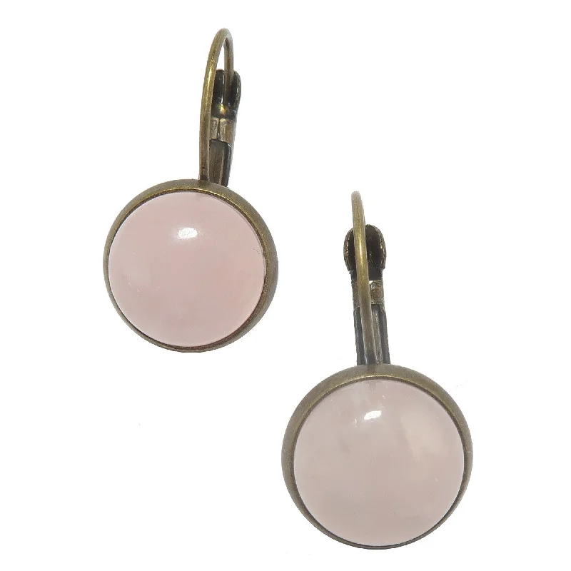 sparkling hoop earrings for women -Rose Quartz Earrings Pink Dot Rustic Leverback