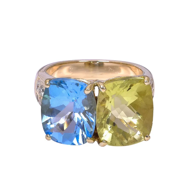 contemporary rings for women -Ring- Blue Topaz, Lemon Quartz and Diamond