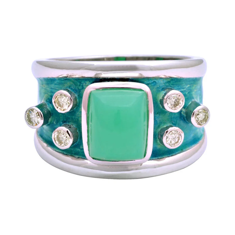 gemstone wedding rings -Ring-Chrysoprase and Diamond (Enamel)