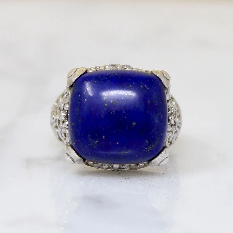 custom rings for women -Lapis Lazuli in Ornate Sterling Ring