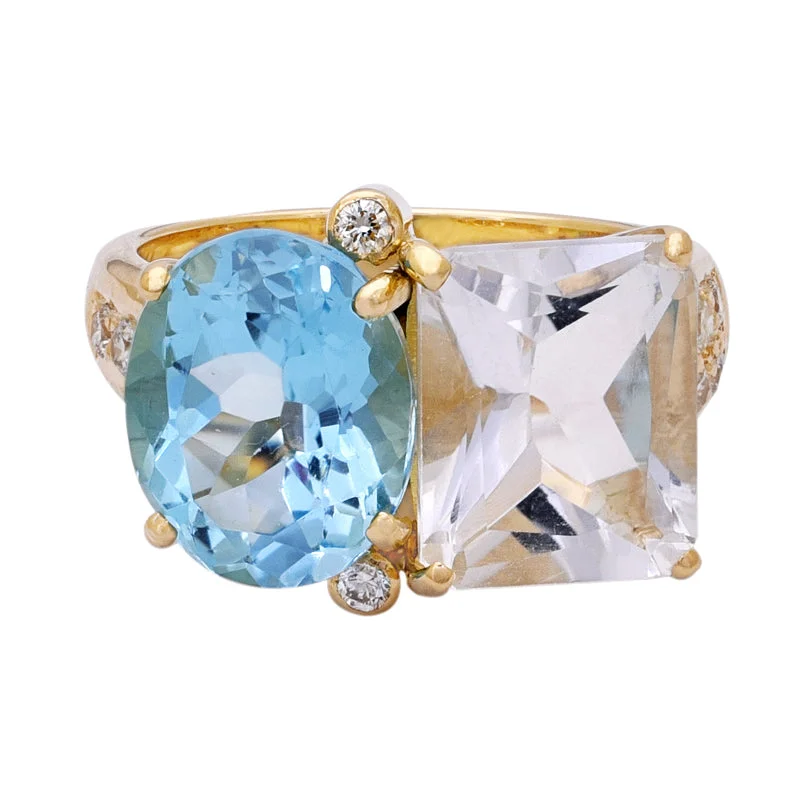 stackable rings for women -Ring- Crystal, Blue Topaz and Diamond