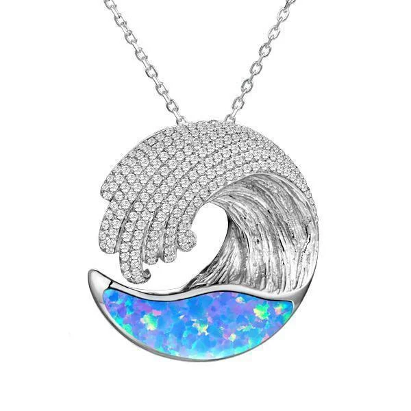 unique necklaces for women -Sterling Silver Blue Opal Ocean Wave Pendant by Alamea