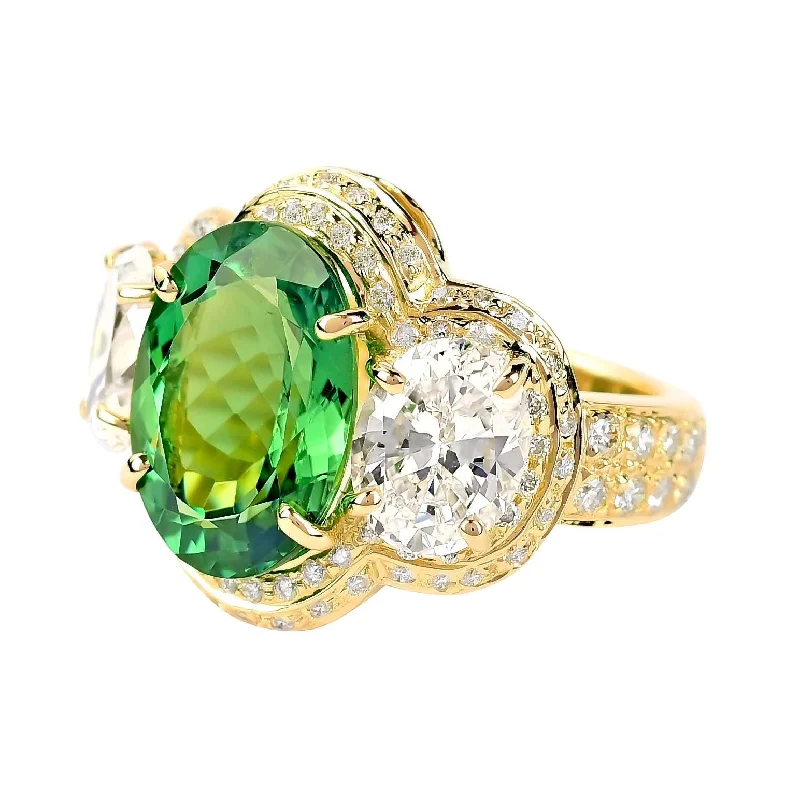 bohemian engagement rings -Ring - Green Tourmaline, Crystal and Diamond