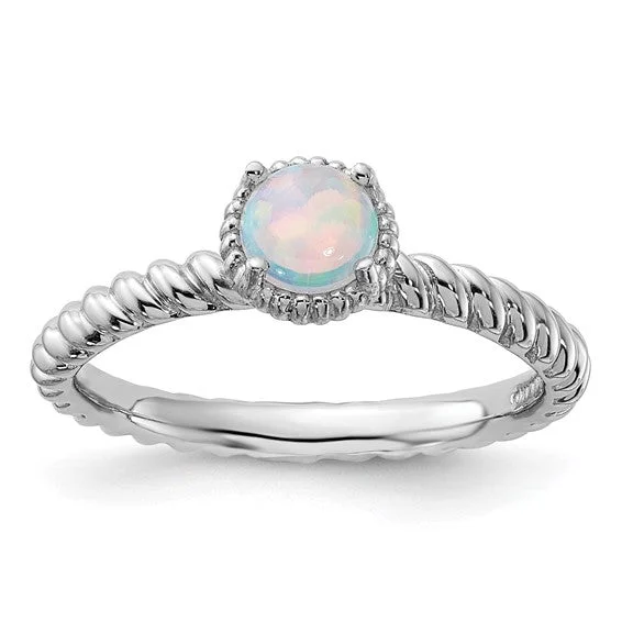 stunning necklaces for women -Sterling Silver Stackable Expressions Round Created Opal Ring