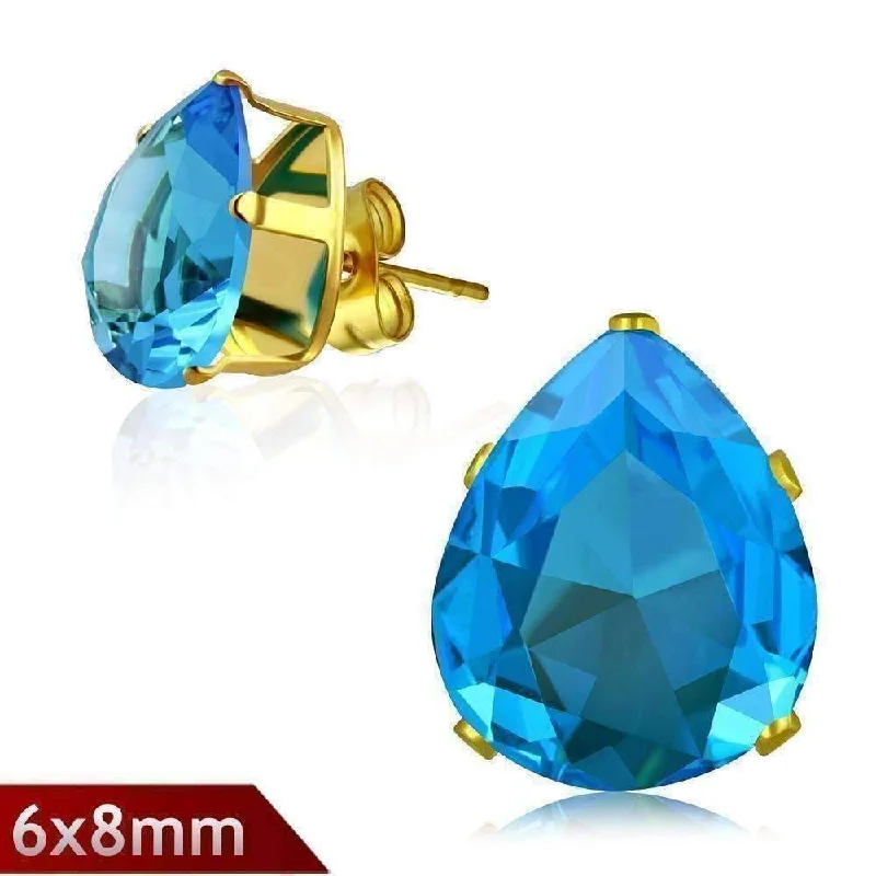 stud pearl earrings for women -Sea Droplet Aqua Blue Pear Shape 1.25ct CZ Stud Earrings