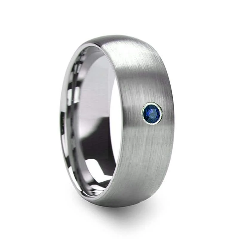 classic necklaces for women -Thorsten MELANTHIOS Men’s Domed Brushed Tungsten Wedding Ring with Blue Diamond Center - 6mm & 8mm