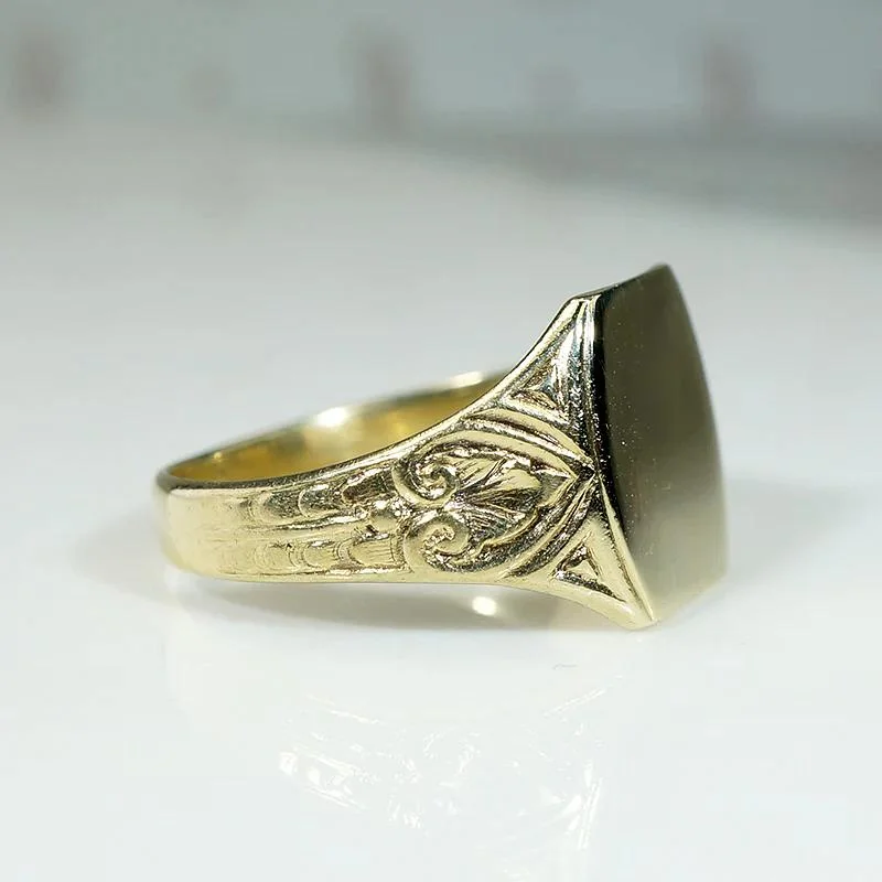 birthstone wedding rings for women -Elaborate Foliate Engraved Gold Signet Ring