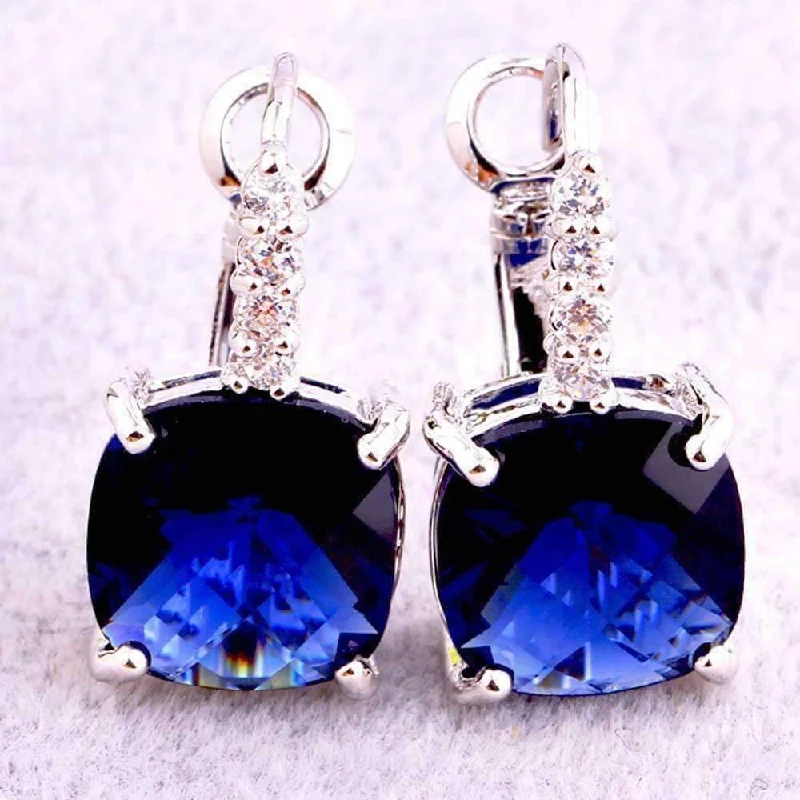 minimalistic earrings for women -Pure - IOBI Crystals Royal Blue Drop Earrings