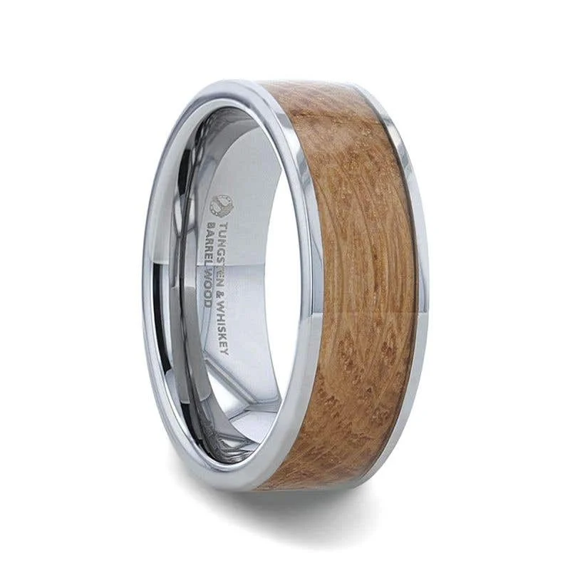 celestial necklaces for women -Thorsten MALT Whiskey Barrel Wood Inlaid Tungsten Men's Wedding Band With Flat Polished Edges Made From Genuine Whiskey Barrels - 8mm