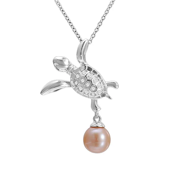 delicate chain necklaces for women -Pearl Keiki Honu Turtle Pendant by Alamea