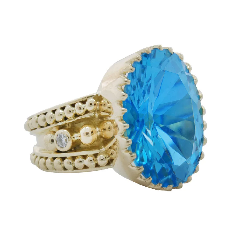 stackable rings for women -Ring- Blue Topaz And Diamond