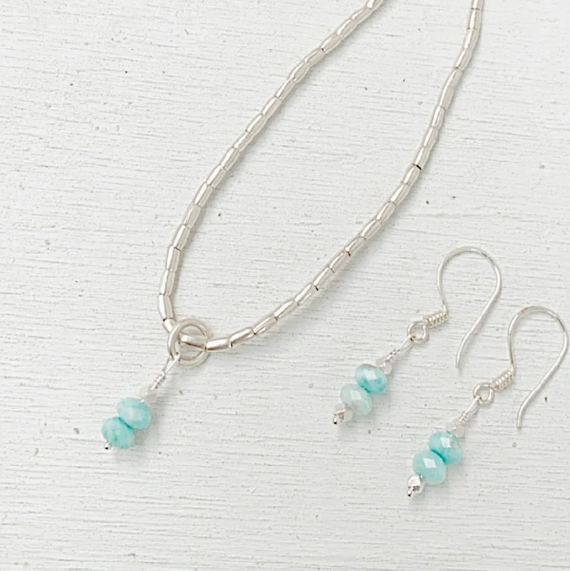 diamond earrings for women -PETITE LARIMAR NECKLACE AND EARRINGS SET