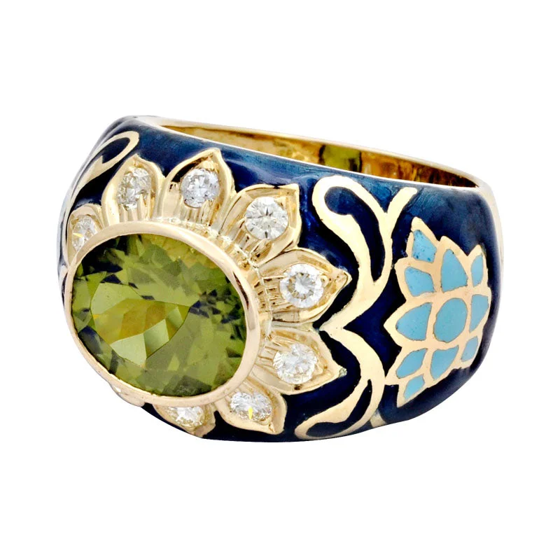 gemstone rings for women -Ring-Peridot and Diamond (Enamel)