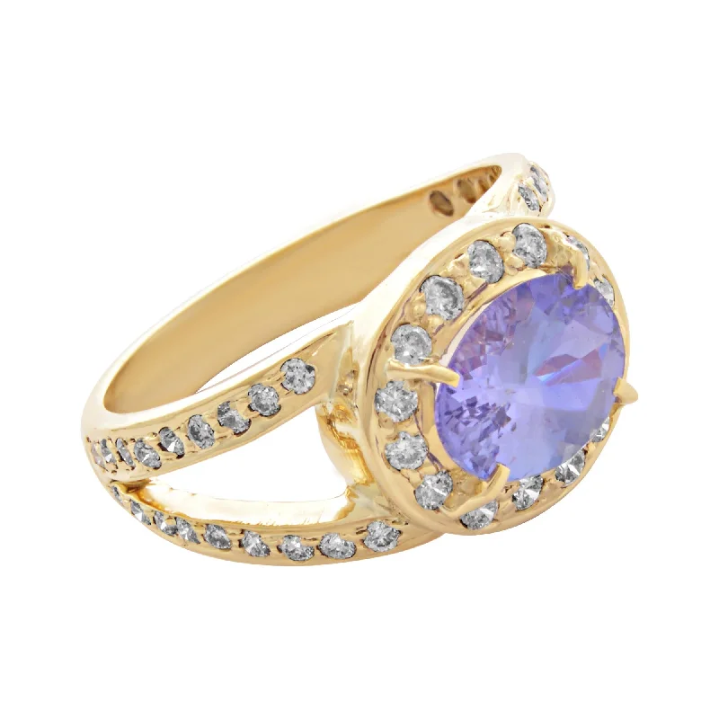 platinum rings for women -Ring-Tanzanite and Diamond