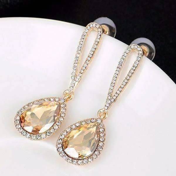 trendy earrings for women -14K Gold Plated Evening Splendor Austrian Crystal Drop Earrings for Woman in Three Elegant Colors Everyday Wear or Holiday Birthday Gift