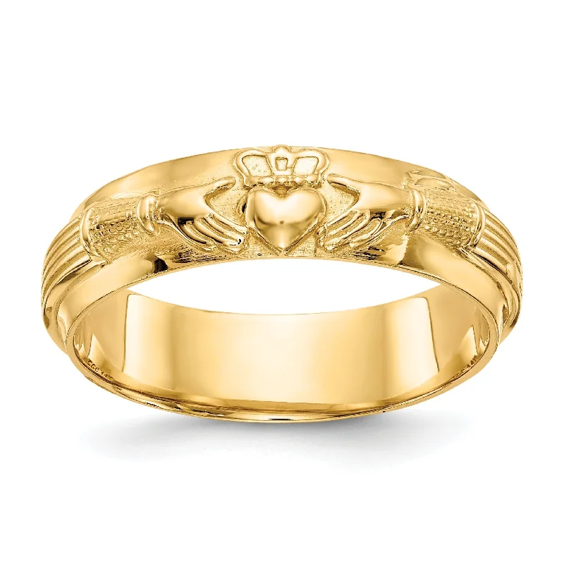 minimalist necklaces for women -14k Yellow Gold Mens Claddagh Band Ring