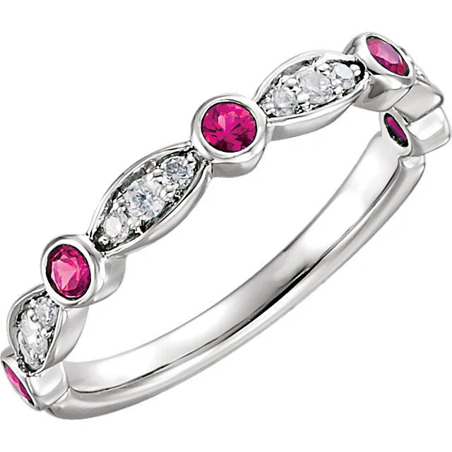 unique chain necklaces for women -14k White Gold Ruby & 1/6 CTW Diamond Anniversary Ring